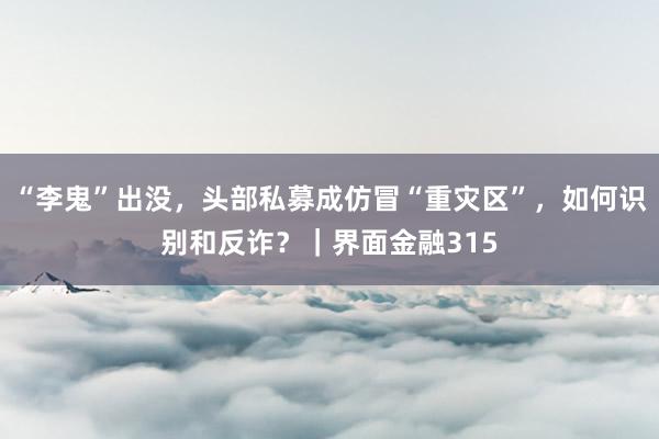 “李鬼”出没，头部私募成仿冒“重灾区”，如何识别和反诈？｜界面金融315
