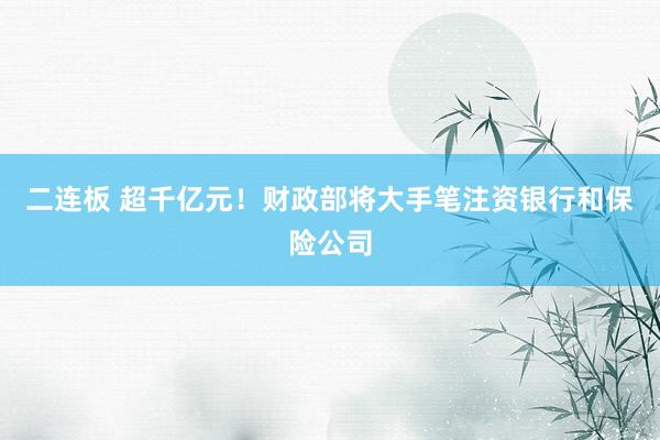 二连板 超千亿元！财政部将大手笔注资银行和保险公司