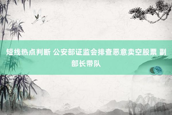 短线热点判断 公安部证监会排查恶意卖空股票 副部长带队