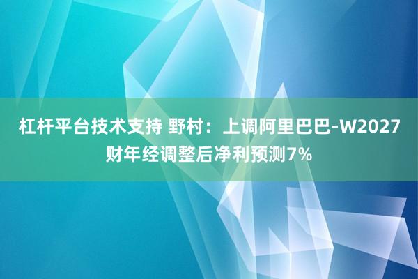 杠杆平台技术支持 野村：上调阿里巴巴-W2027财年经调整后净利预测7%